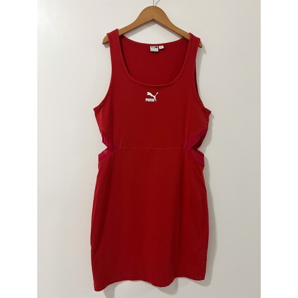 Puma Womens Red Bodycon‎ Tank Dress Side Cutouts Mesh Inserts Size Large L